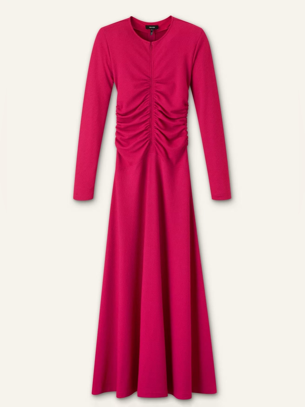 ME+EM Fuchsia Long Sleeve Ruched Maxi Dress